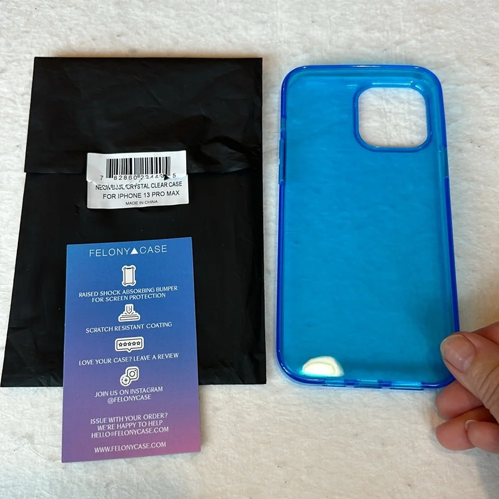 NWOT Felony Case iPhone 13 Pro Max Neon Blue Crystal Clear Phone Case